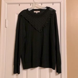 Long sleeve casual top with ruffles and sheer neckline